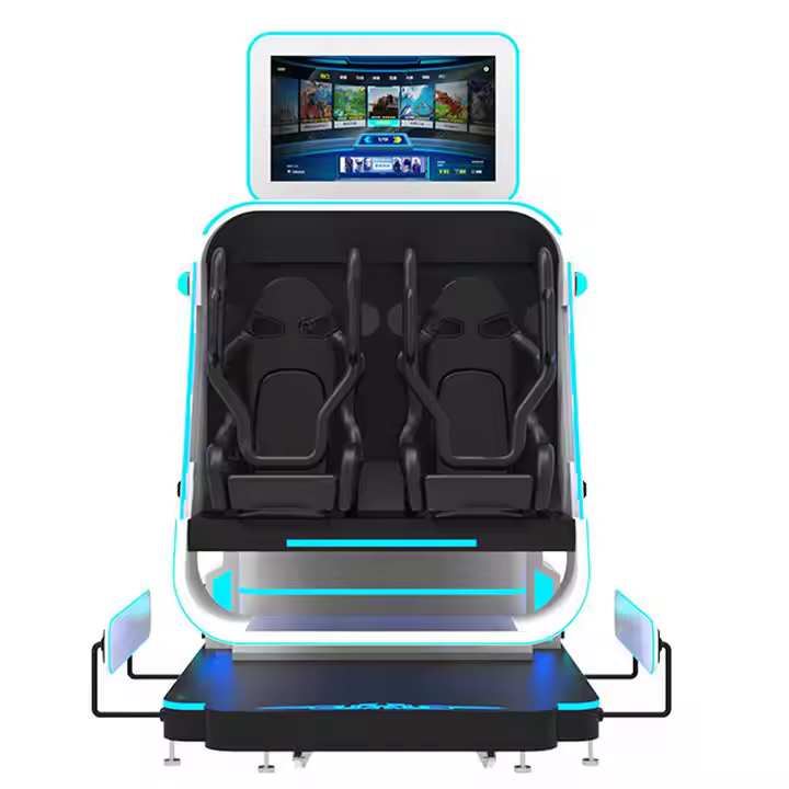 360 درجه 9D تعاملی VR شبیه ساز داخل سالن پویا ایستگاه بازی 2 بازیکن چرخش غلتکی Coaster فلزی تم واقعیت مجازی