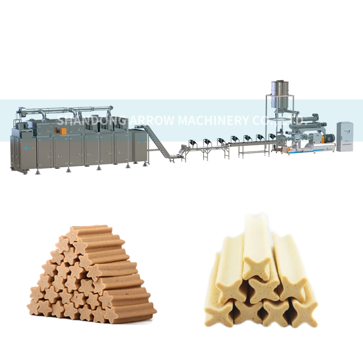 دستگاه اکسترودر دو مارپیچه تمام اتوماتیک جدید Arrow، خط تولید خوراکی‌های جویدنی سگ و حیوانات خانگی دو رنگ